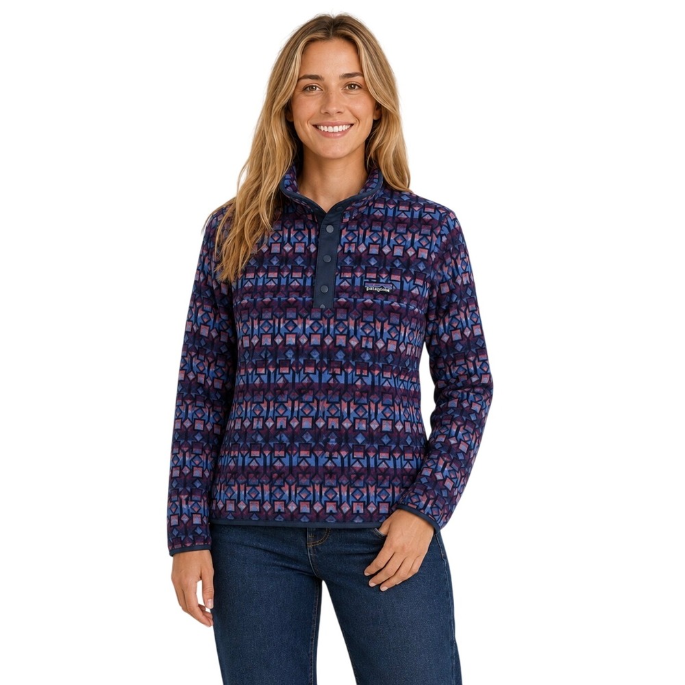 Patagonia Womens Micro D Snap-T Fleece Pullover Purple Geometric Small